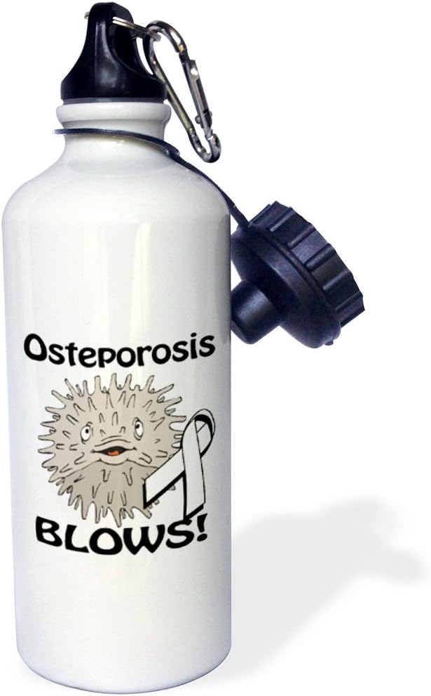 3dRose "Osteoporosis Blows Awareness Ribbon Cause Design" Sports Water Bottle, 21 oz, White