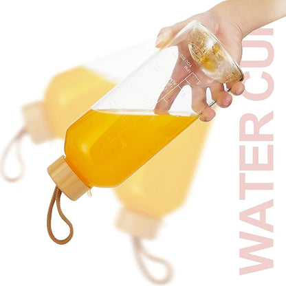 Crazy Music 32 oz Clear Glass Water Bottles,Reusable Glass Juicing Bottles with Bamboo Leak Proof Lids -Sports Water Bottle with Time Marker for Gym, Sports, Outdoors(Gold RosesTheme)