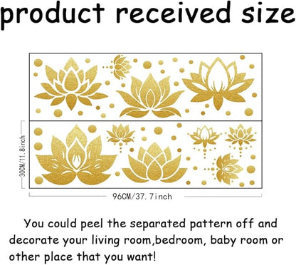 SUPERDANT Lotus Wall Stickers 57PCS Polka Dots Wall Decals Golden Lotus Window Clings Self Adhesive Wall Art Decals Flora Wall Stickers Murals Living Kids Room Decor Art DIY Gift