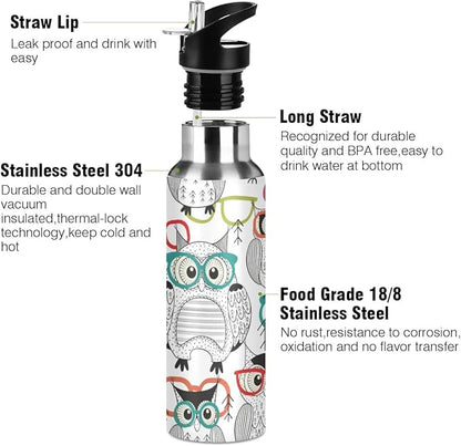 MNSRUU Insulated Water Bottle with Straw, Rainbow and Unicorns Stainless Steel Flasks for Sports Cycling Hiking School