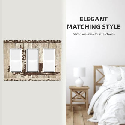 Rustic Wood Bear Forest 3 Gang Rocker Light Switch Plate Vintage Antique Cabin Triple Decora Outlet Wall Plate Cover Faceplate Decorative Switchcovers GFCI for Farmhouse Bathroom Bedroom Decorate