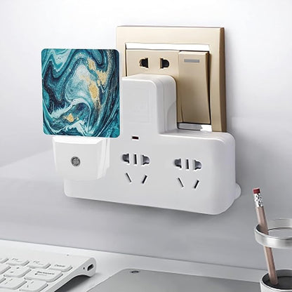 LED Night Lights Lamp with Dusk to Dawn Sensor, Very Beautiful Blue Marble with Gold Powder Night Lamp, Night Lights Plug Into Wall for Kids Room, Bedroom, Bathroom, Kitchen, Hallway