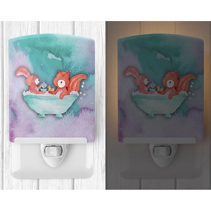 Caroline's Treasures BB7348CNL Rabbit and Squirrel Bathing Watercolor Ceramic Night Light Compact, UL-Certified, Ideal for Bedroom, Bathroom, Nursery, Hallway, Kitchen, 6x4x3, Multicolor