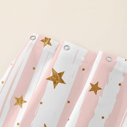 AILONEN Stars Shower Curtain, Pink Striped and Gold Stars Waterproof Shower Curtain,Simple Vintage Style Shower Curtain Liner for Girls Women Adults,72" W*72" H