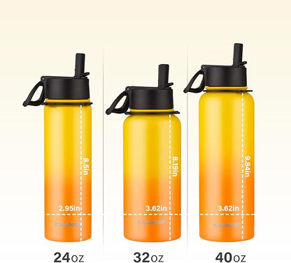 40 oz Insulated Water Bottle with Paracord Handles & Strap, 2 Lids(Straw Lid&Spout Lid), Stainless Steel Reusable Wide Mouth Metal Water Bottle With Straw, Double Walled, Thermo Mug（Mango Yellow)
