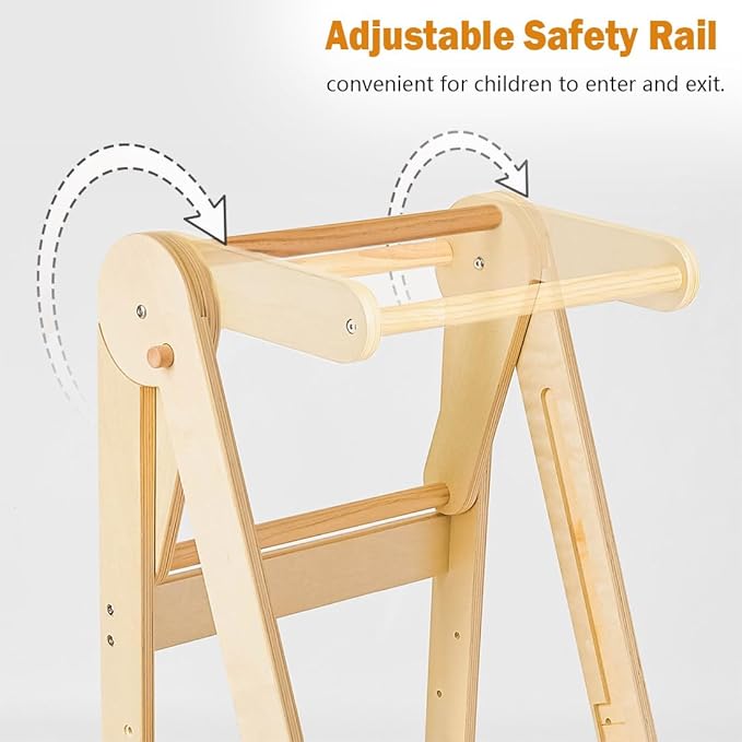 Kids Step Stool, Toddler Learning Tower, Easy Folding, Safety Rail with Lock, 3-Level Height Adjustable