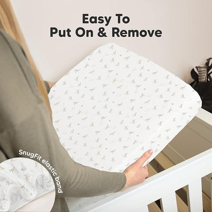 2-Pack Mini Crib Sheets Fitted, Pack and Play Sheets - Organic Cotton Pack N Play Sheets for Pack and Play Mattress, Playard Baby Crib Sheets, Jersey Crib Sheets Neutral for Boys, Girls (Meadow)