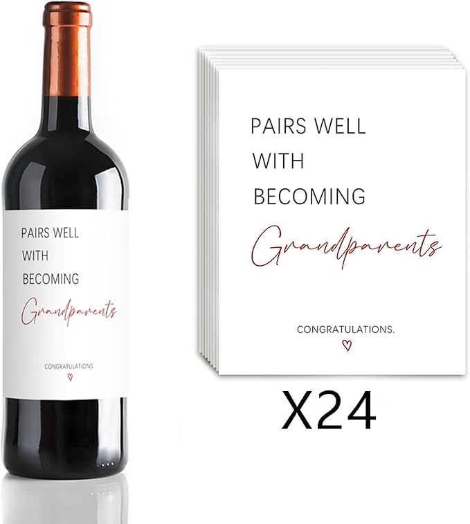 24 Pcs Funny New Grandparent Wine Label New Baby Wine Bottle Labels Pairs Well with Becoming Grandparents Wine Bottle Stickers Pregnancy Announcements Gifts