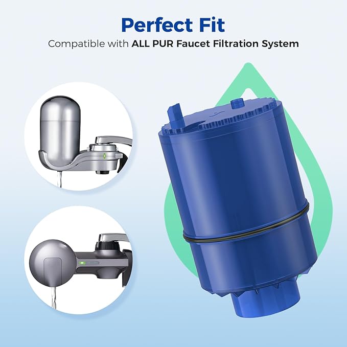 4-Pack Water Filter Replacement for PUR, PUR PLUS Faucet Mount Water Filtration System, NSF Certified, Replace Water Filter for PUR Sink Faucet RF-9999, Upgraded Version