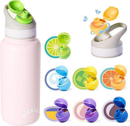 32oz Stainless Steel Air Water Bottle with Straw & 7 Refresher ScentSip Flavor Pods | Leak-Proof, Dishwasher Safe | Zero Calorie, Zero Sugar Flavored Water Bottle（Pink）