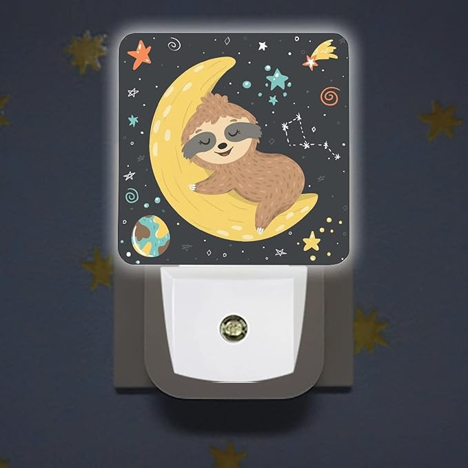 LED Night Lights Lamp with Dusk to Dawn Sensor, Baby Sloth Sleeping on The Moon Night Lamp, Night Lights Plug Into Wall for Kids Room, Bedroom, Bathroom, Kitchen, Hallway