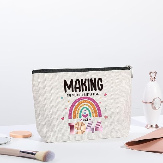 80th Birthday Gifts for Women, 80 Years Old Birthday Gifts Makeup Bag for Mom, Friend, Sister, Grandma, Travel Toiletry Makeup Organizer Zipper Pouch - Making The World a Better Place Since 1944