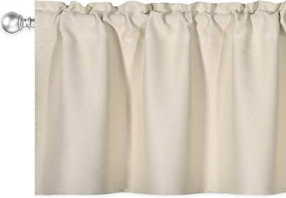 Beige Valance for Windows 60x18 Inch Solid Thermal Insulated Blackout Rod Pocket Kitchen Short Curtain Toppers Valance for Bathroom Living Room 1 Panel