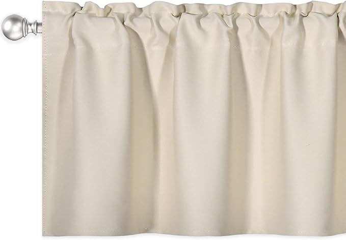 Beige Valance for Windows 42x18 Inch Solid Thermal Insulated Blackout Rod Pocket Kitchen Short Curtain Toppers Valance for Bathroom Living Room 2 Panels
