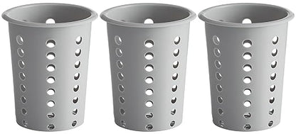 OCS Parts Perforated Utensil Drying Cups | Gray | Set of 3 | Plastic Flatware Holder Cylinders for Kitchen Counter Organization