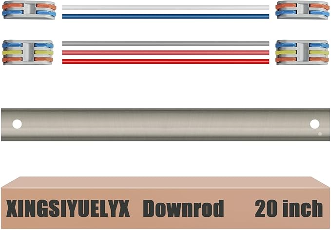 20" Ceiling Fan Downrod, 【1 Outside Diameter】 Brushed Nickel Extended Downrod, including 4 Wire Connectors and 5 Extension Wires (No Threads)