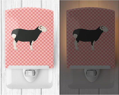 Caroline's Treasures BB7970CNL Herwick Sheep Pink Check Ceramic Night Light Compact, UL-Certified, Ideal for Bedroom, Bathroom, Nursery, Hallway, Kitchen, 6x4x3, Multicolor