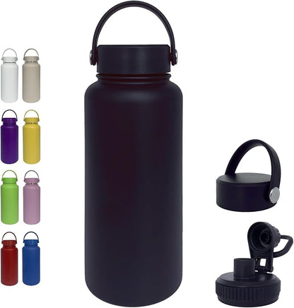 32oz Insulated Water Bottle ，Stainless Steel Sports Water Cup Flask with 2 Lids, Wide Mouth Travel Thermal Mug,Outdoor Sports Bottle（Blue Black）