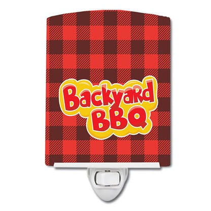Caroline's Treasures BB8627CNL Backyard BBQ on Plaid Ceramic Night Light Compact, UL-Certified, Ideal for Bedroom, Bathroom, Nursery, Hallway, Kitchen, 6x4x3, Multicolor