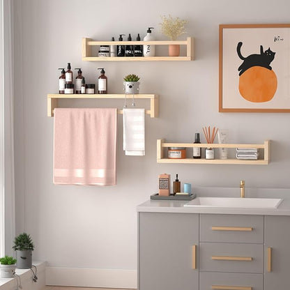 Nursery Floating Shelves for Kids Room, Set of 3 Wall Book Shelves for Kitchen Living Room, Book Shelf Wall Mounted for Baby Kids Bedoom Bathroom (Nature, 24inch Set 3)