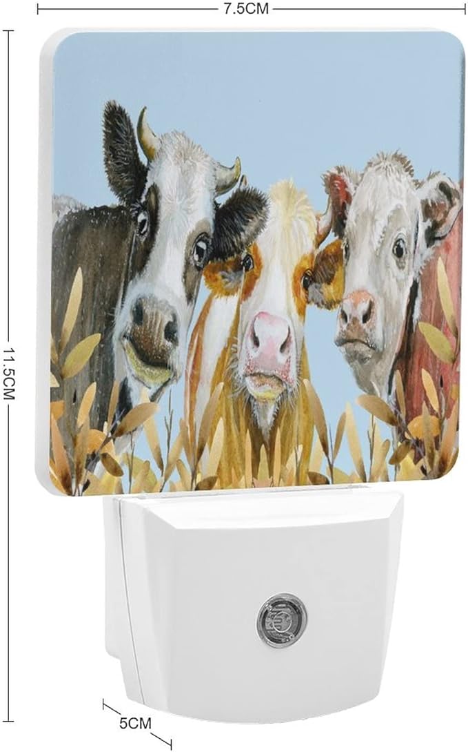 LED Night Lights Lamp with Dusk to Dawn Sensor, Watercolor Painted Cow Night Lamp, Night Lights Plug Into Wall for Kids Room, Bedroom, Bathroom, Kitchen, Hallway