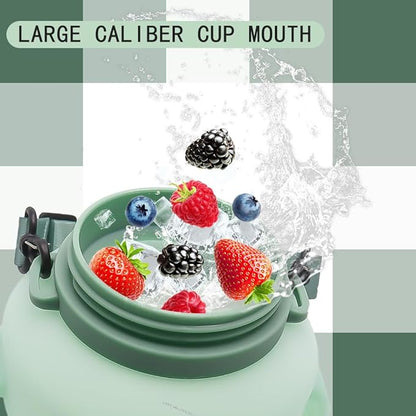 64oz Foldable Silicone Water Cups with Straw, BPA Free, for Outdoor Sports Water Bottle (Green)