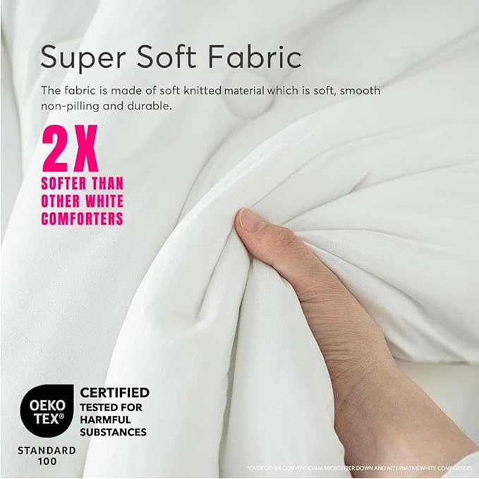 KASENTEX Super-Duper Ultra Soft Jersey Knit Queen Comforter Set, Buttery Smooth Bed Bedding White Comforter 3 Piece Solid Breathable - All Season Queen Size with 2 Pillow Case Shams, 88x90 inches