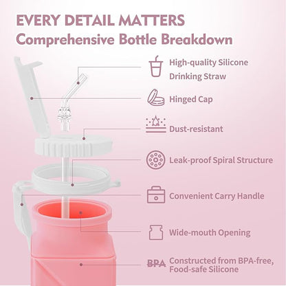 20 oz Water Bottles Collapsible (Set of 4) | BPA Free Leakproof Lightweight Foldable Silicon Water Bottles | Twistable Water Cup | for Travel Gym Hiking Camping Running Cycling Sports