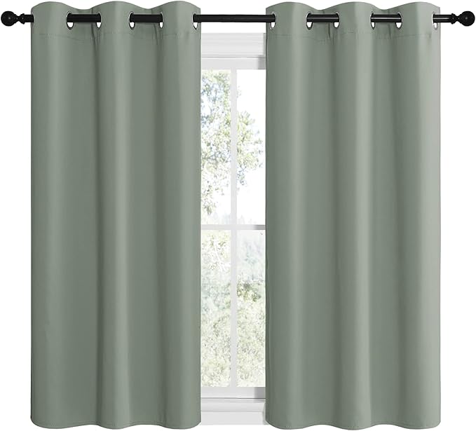 NICETOWN Greyish Green Room Darkening Curtains for Kitchen, Window Treatment Thermal Insulated Solid Grommet Room Darkening Curtains/Drapes for Bedroom (Set of 2, 42 inches Wide by 50 inches Long)