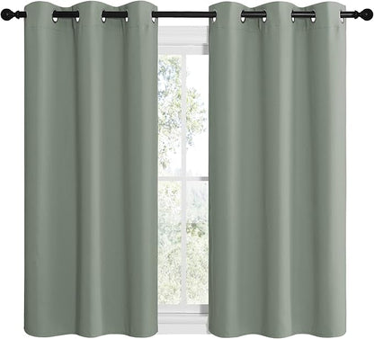 NICETOWN Greyish Green Room Darkening Curtains for Kitchen, Window Treatment Thermal Insulated Solid Grommet Room Darkening Curtains/Drapes for Bedroom (Set of 2, 42 inches Wide by 50 inches Long)