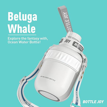 Stainless-Steel Water Bottle: Leakproof Lid, Perfect Sip, Double Insulated, Eco-Friendly, Dishwasher Safe & Stylish Strap (Beluga Whale, 32 oz)