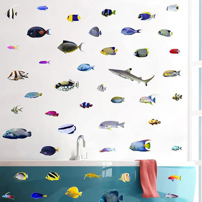 Undersea Fish Wall Decals for Kids Bedroom DIY Ocean Fish Wall Stickers for Bathroom Peel & Stick Removable Wall Decals for Kids Room Playroom Baby Nursery Furniture Decoration