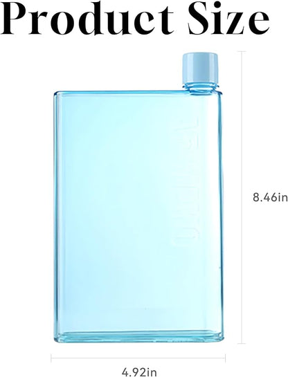 IUI Flat Water Bottle 14 oz, Leak Proof and Slim Reusable Flat Water Bottle, Portable Cute Water Bottle for Purse Pocket School Sports Travel Blue