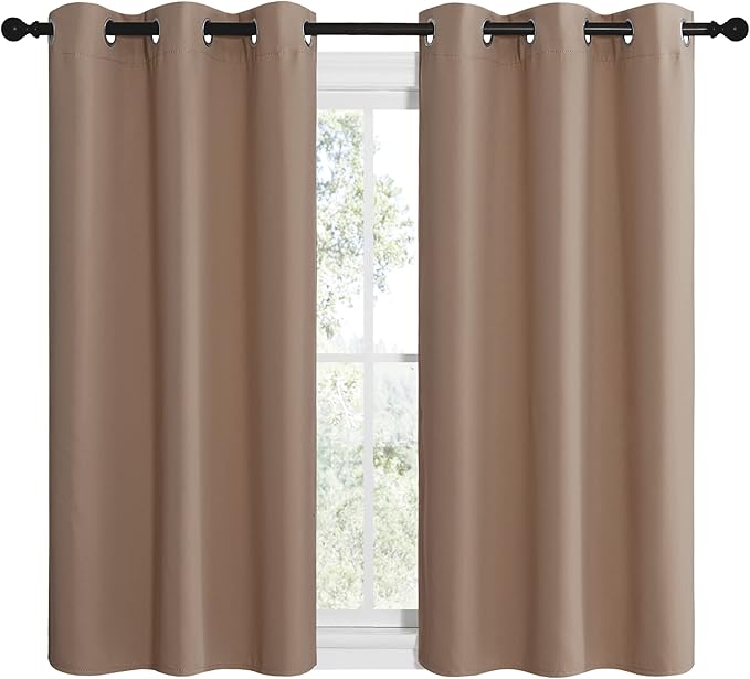 NICETOWN Small Window Kitchen Blackout Curtains, Thermal Insulated Solid Grommet Blackout Curtains/Drapes for Bedroom (Set of 2, 42 by 50 Inch, Cappuccino)
