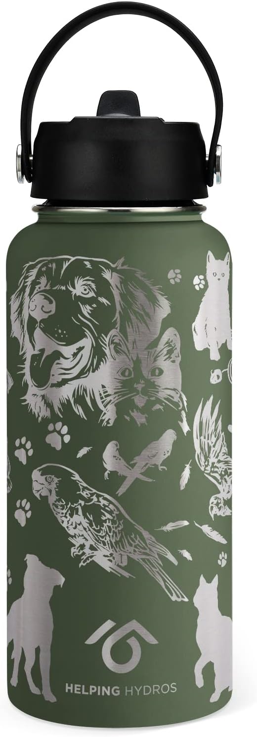 Animal Rescue Water Bottle | 32 oz Engraved Stainless Steel Vaccuum Sealed | Best Friends Pets & Animal Themed