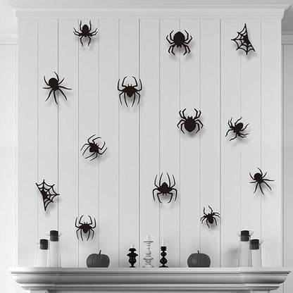 Halloween Window Clings Stickers Decoration 3D Stereoscopic Black Bat Spider Ghost Design Halloween Window Cling Decal Festival Decor Halloween Window Stickers for Kids Party Supplies Glass Decor