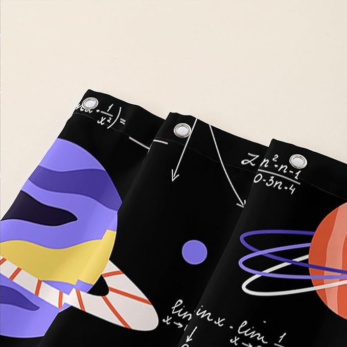 AILONEN Solar System Shower Curtain,Math Galaxy Purple Planet Bath Curtain for Bathroom Decor,Cartoon Planet Polyester Waterproof with 12 Plastic Hooks 72" W*78" H
