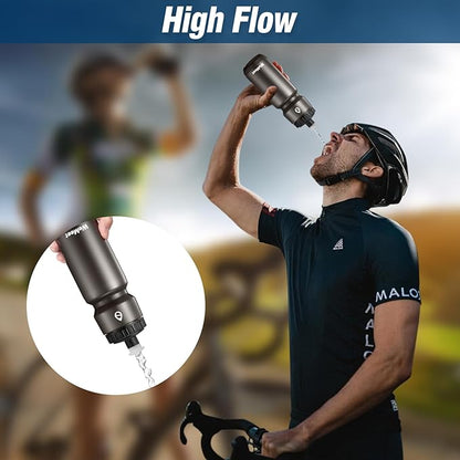 24oz Sport Squeeze Bottle, BPA Free, Leak Proof Mountain Bike Water Bottle with Capacity Scale, Fits Most Bike Cages, for Cycling, Gym, Camping, Hiking (Black, 2-Pack)