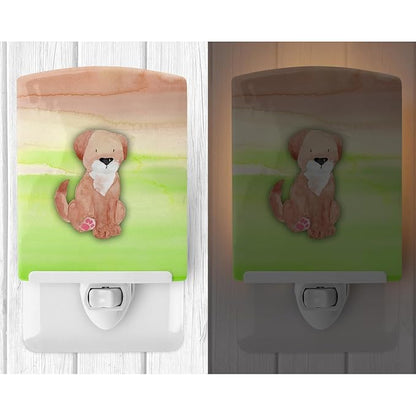 Caroline's Treasures BB7360CNL Dog Green and Brown Watercolor Ceramic Night Light Compact, UL-Certified, Ideal for Bedroom, Bathroom, Nursery, Hallway, Kitchen, 6x4x3, Multicolor