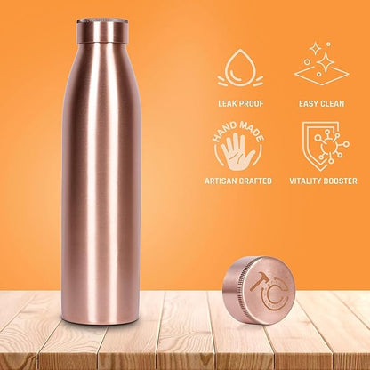 34 Oz Extra Large Smooth Finish 100% Pure Copper Water Bottle For Drinking | Leak Proof Design And Carrying Pouch | Drink More With Healthy Benefits Immediately
