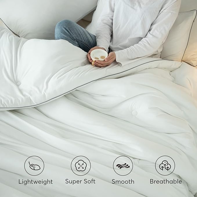 KASENTEX Super-Duper Ultra Soft Jersey Knit Queen Comforter Set, Buttery Smooth Bed Bedding White Comforter 3 Piece Solid Breathable - All Season Queen Size with 2 Pillow Case Shams, 88x90 inches
