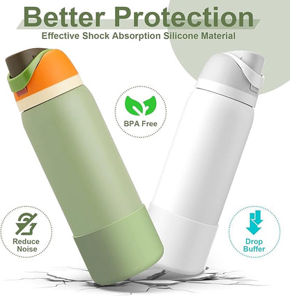 2PCS Silicone Water Bottle Boot for Owala 24oz 32oz 40oz, Anti-Slip Protective Sleeve Bottom Bumper Protector for FreeSip, Twist, and Flip Stainless Steel Water Bottles