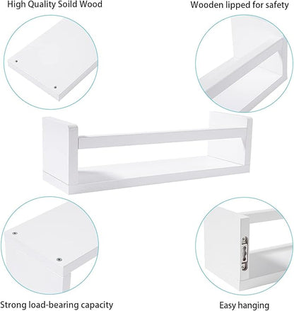 Nursery Floating Shelves for Kids Room, Set of 3 Wall Book Shelves for Kitchen Living Room, Book Shelf Wall Mounted for Baby Kids Bedoom Bathroom (White, 16inch Set 3)