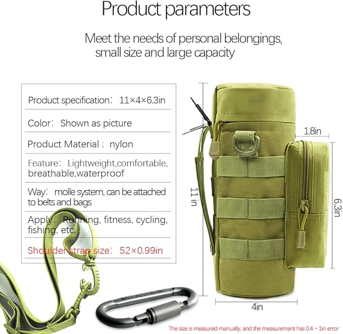 Outdoor Military Tactical Water Bottle Bag, Multi-Function Mount Water Bottle Bag for Camping Trip, with Adjustable Shoulder Strap, Large-Capacity Water Bottle Bag on Waist