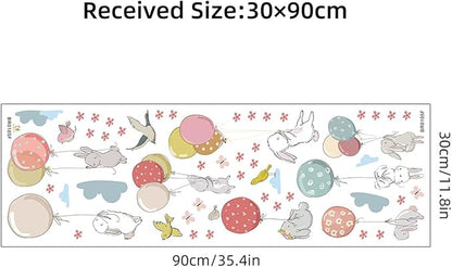 Colorful Balloon Cute Rabbit Wall Decal Floral Cloud Bunny Wall Stickers Nursery for Bedroom Girls Decor