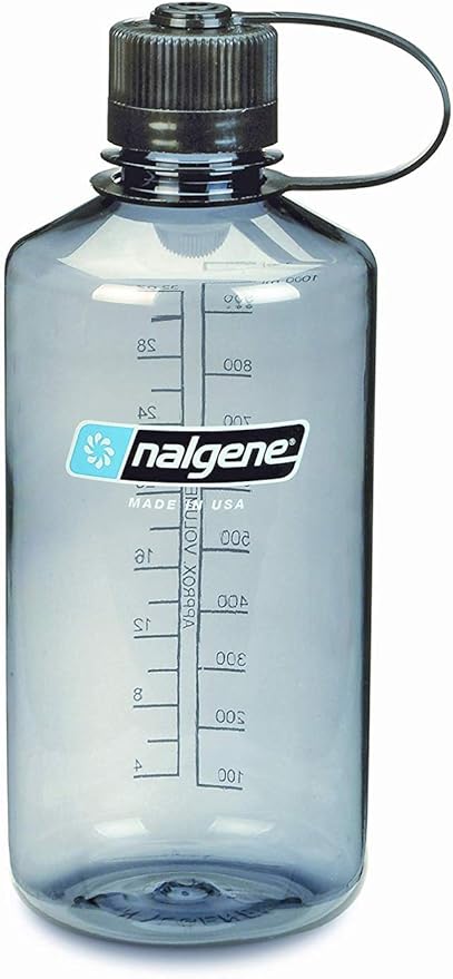 Nalgene Tritan 32 oz Narrow Mouth BPA-Free Water Bottle, Grey/Black
