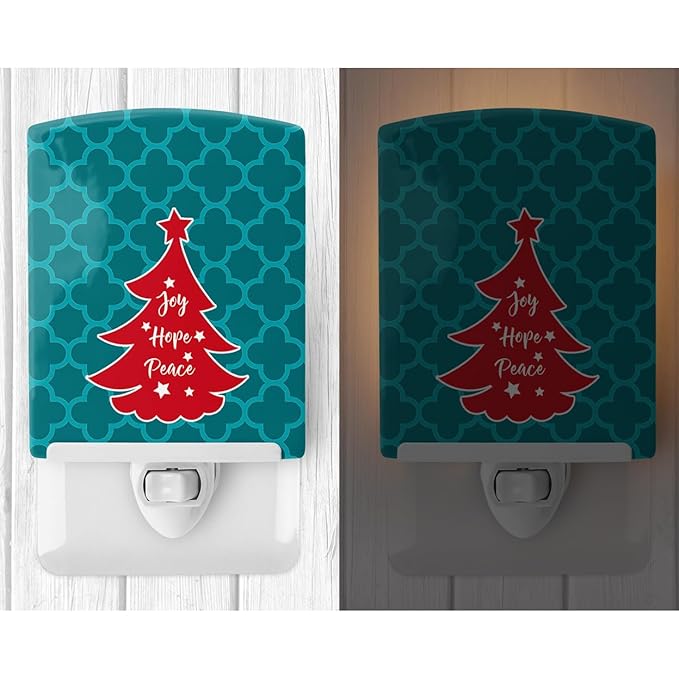 Caroline's Treasures BB6970CNL Christmas Tree Teal Red Ceramic Night Light Compact, UL-Certified, Ideal for Bedroom, Bathroom, Nursery, Hallway, Kitchen, 6x4x3, Multicolor