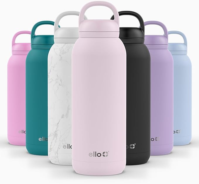 Ello Cooper Twist 40oz Stainless Steel Water Bottle with Chug Lid | Leak Proof | Double Walled and Vacuum Insulated | Built in Carry Loop | Dishwasher Safe | Cashmere Pink