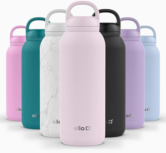 Ello Cooper Twist 40oz Stainless Steel Water Bottle with Chug Lid | Leak Proof | Double Walled and Vacuum Insulated | Built in Carry Loop | Dishwasher Safe | Cashmere Pink