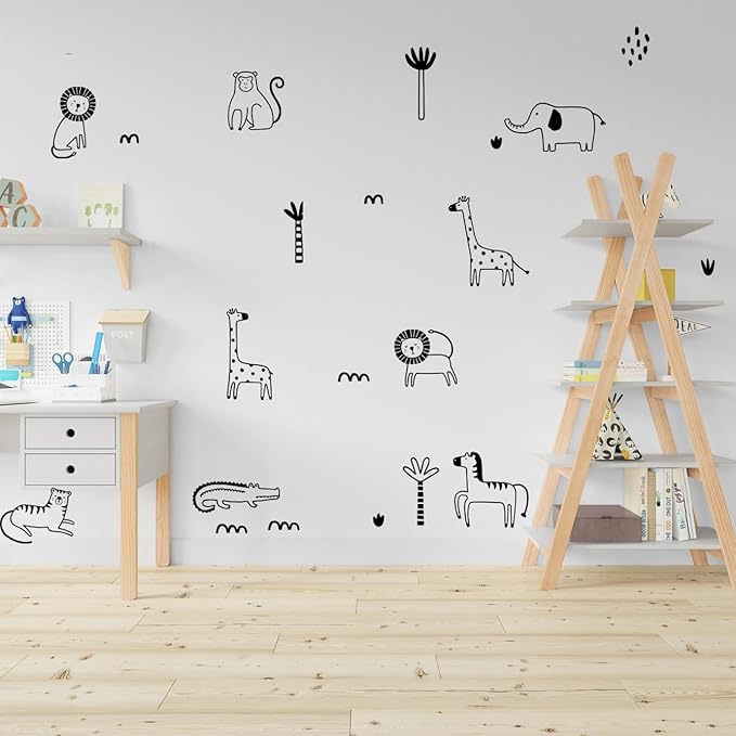 Jungle Animal Wall Decals Safari Nursery Wall Art Removable Wall Stickers Kids Room Decor Tropical Jungle Wall Decor